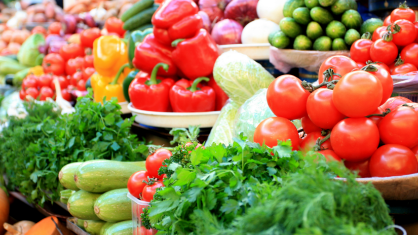 Fruits and vegetables at a farmers' market.