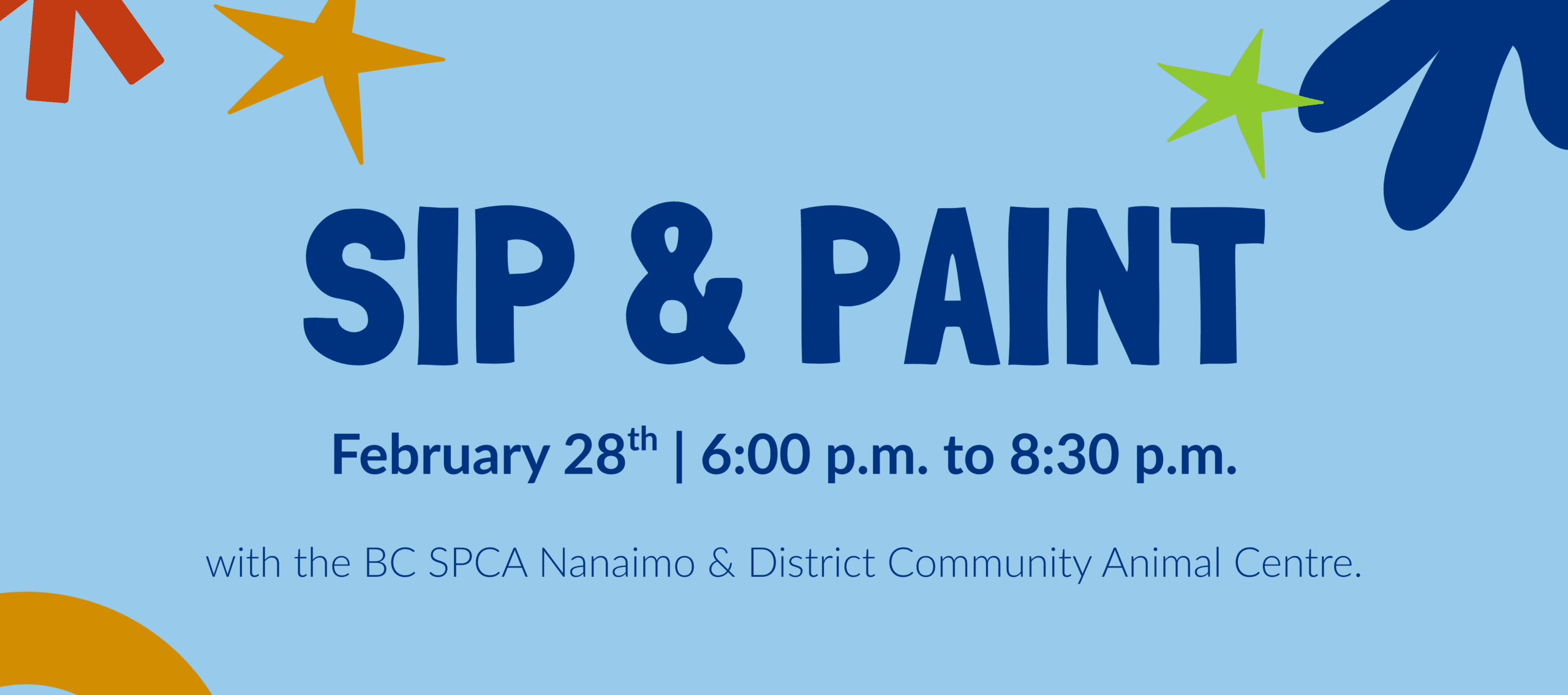 BC SPCA Nanaimo & District Community Animal Centres Sip & Paint event banner image.