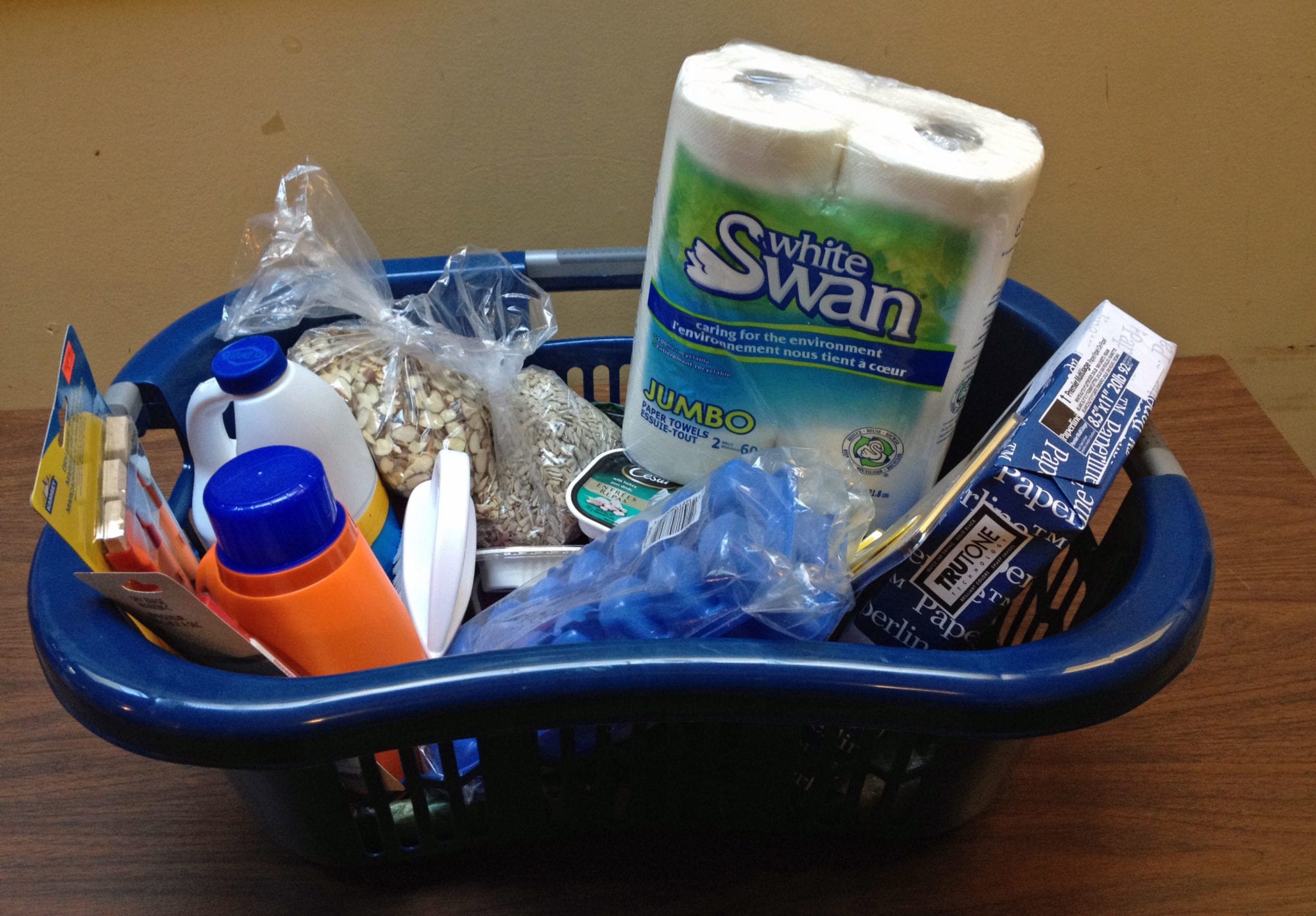 A basket of donated items from a supporter